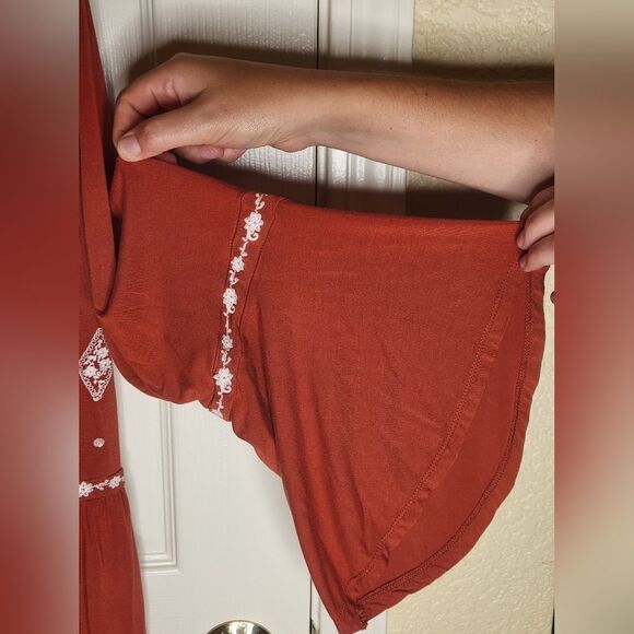 Torrid Top Womens  2XL Boho Orange LngBellSlves Embroidered V-Neck Women's Top - Picture 8 of 10